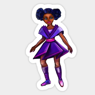 Anime girl with two puffs. Black afro anime girl in purple from outer space ! beautiful  black girl with Braided hair, blue eyes, Cherry pink lips and dark brown skin. Hair love ! Sticker